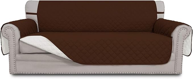 Easy-Going 4 Seater Sofa Slipcover Reversible Sofa Cover Water Resistant Couch Cover with Foam Sticks Elastic Straps Furniture Protector for Pets Children Dog Cat (XX-Large, Coffee/Ivory)