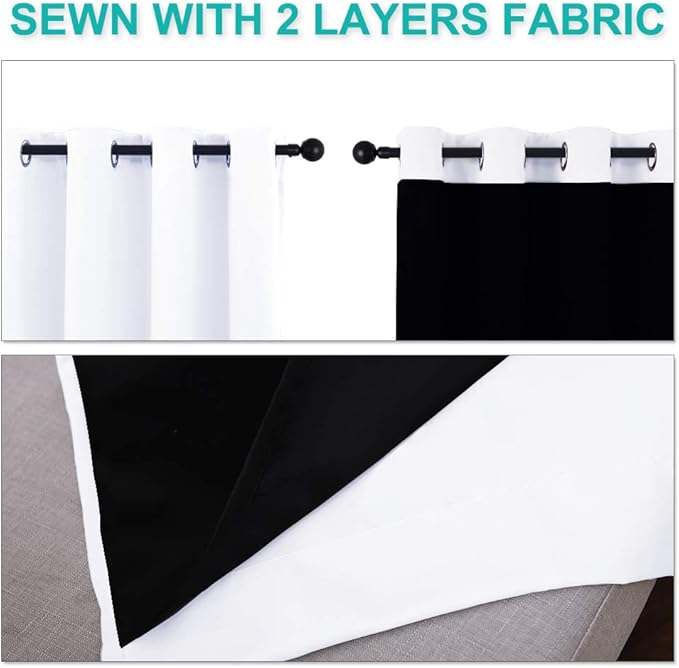 NICETOWN White 100% Blackout Lined Curtains, 2 Thick Layers Completely Blackout Window Treatment Thermal Insulated Drapes for Kitchen/Bedroom (1 Pair, 55 inches Width x 68 inches Length Each Panel)