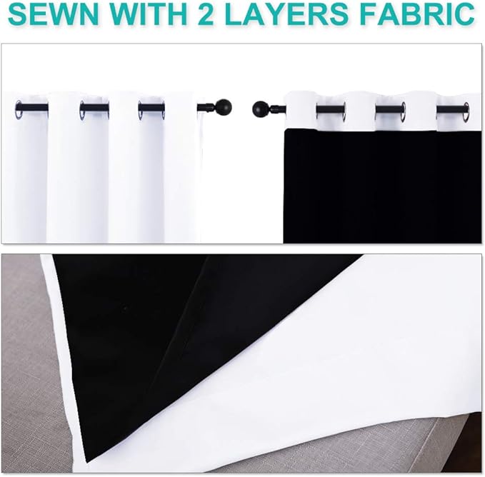 NICETOWN White 100% Blackout Curtains for Windows, Pack of 2, 46" W x 102" L, Super Heavy-Duty Black Lined Total Darkness Drapes for Bedroom, Privacy Assured Window Treatment for Patio