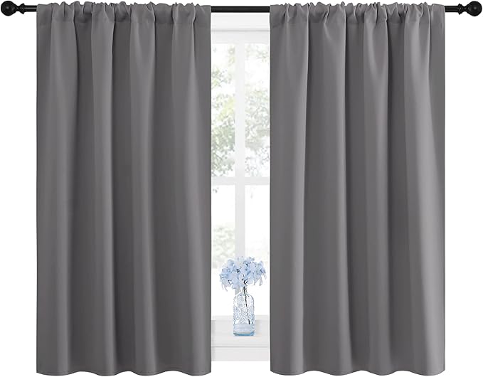NICETOWN Grey Window Curtains for Bedroom - Home Decoration Thermal Insulated Rod Pocket Blackout Blinds & Drapes for Small Windows (Gray, 2 Panels, W42 x L45 -Inch)