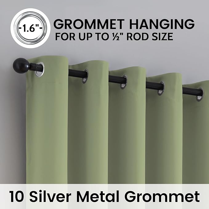 SimpleHome 100% Blackout Curtains for Bedroom,Thermal Insulated Sage Grommet Window Drapes Room Darkening Curtains for Living Room with Black Back,62 x 84 Inch,2 Panels