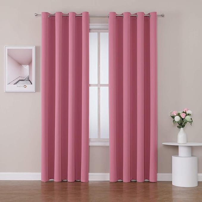 ChrisDowa Room Darkening Curtains 90 Inches Long 2 Panels Set for Living Room, Grommet Thermal Insulated Blackout Curtains for Bedroom (Pink, 52 x 90 Inch)