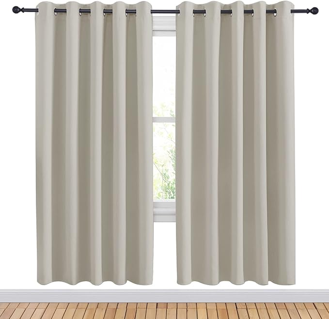NICETOWN Natural Blackout Draperies Curtains for Kids Room, Window Treatment Thermal Insulated Solid Grommet Blackout Drape Panels for Bedroom (Set of 2, 70 by 72 inches)