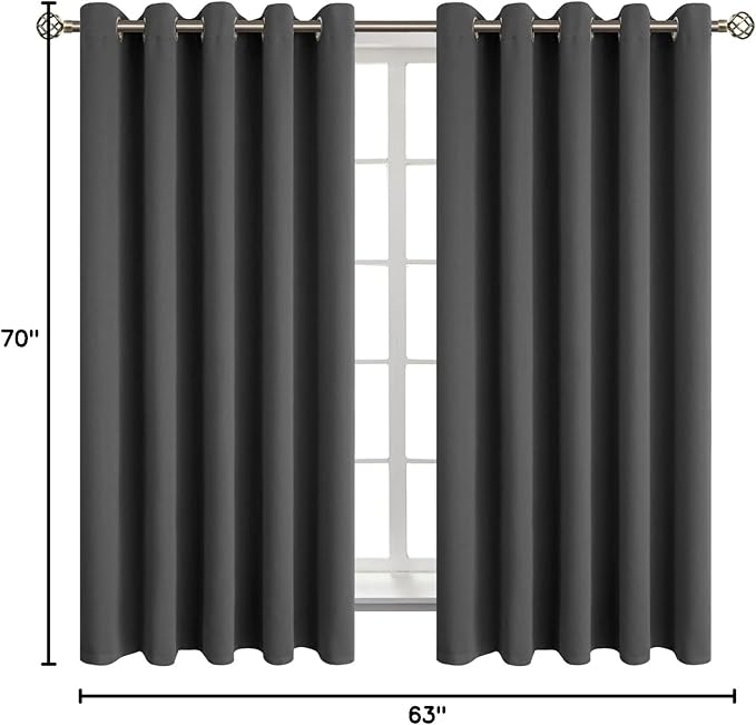 BGment Blackout Curtains for Bedroom - Grommet Thermal Insulated Room Darkening Curtains for Living Room, Set of 2 Panels (70 x 63 Inch, Dark Grey)