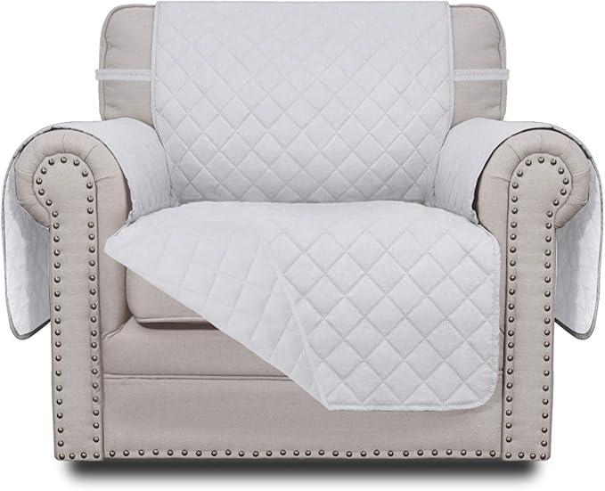 Easy-Going Chair Sofa Slipcover Reversible Sofa Cover Water Resistant Couch Cover Furniture Protector Cover with Elastic Straps for Pets Kids Children Dog Cat (Chair, White/White)