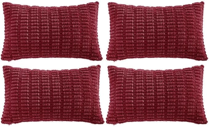 Fancy Homi 4 Packs Burgundy Decorative Throw Pillow Covers 12x20 Inch for Living Room Couch Bed, Holiday Christmas Home Decor Gift, Soft Plush Corduroy Cute Square Accent Cushion Case 30x50 cm