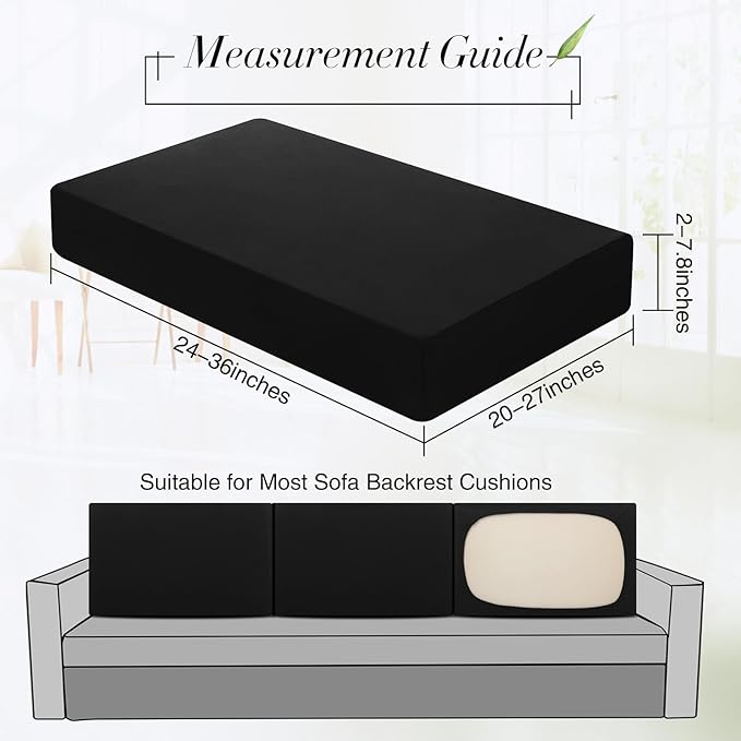 Newwiee Set of 4 Stretch Patio Cushion Covers Sofa Couch Seat Chair Slipcovers Cushion Cover Replacement Furniture Protector for Pets Washable(Black,Back Cover,Solid)