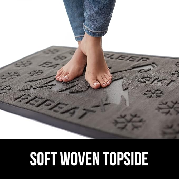 GORILLA GRIP 100% Waterproof All-Season WeatherMAX Doormat 35x23, US Designed Natural Rubber, Stain and Fade Resistant, Low Profile Indoor Outdoor Door Mats, Easy Clean Patio Mat, Graphite Skiing