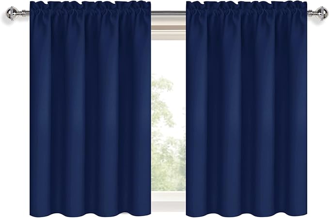DWCN Short Curtains for Bathroom Windows 36 inches Length 2 Panels Set, Half Small Window Blackout Curtains for Kitchen, Rod Pocket Energy Saving Drapes (W42 x L36 Inch, Navy Blue)