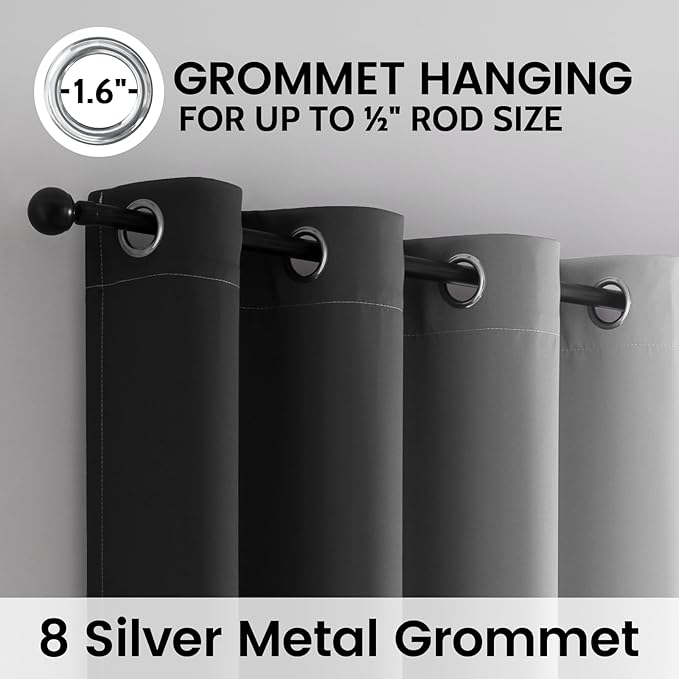 SimpleHome Ombre 100% Blackout Curtains for Bedroom 84 Inches Long, Black with White Liner Room Darkening Thermal Insulated Grommet Curtain/Drapes for Living Room,2 Panels Set