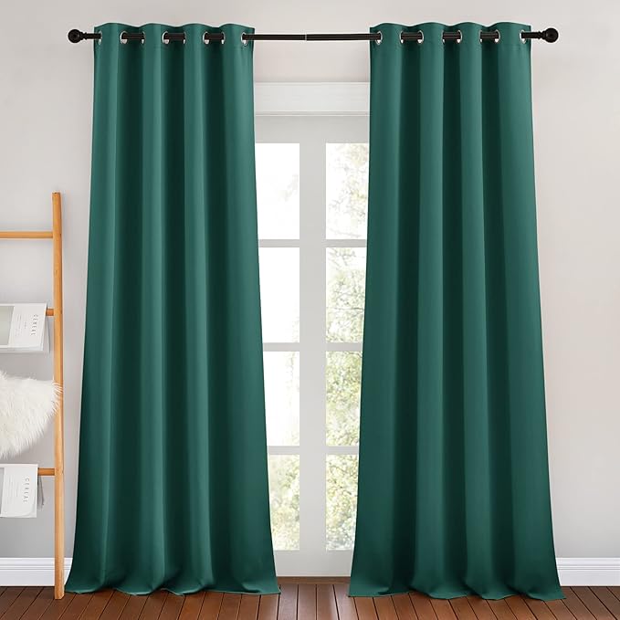 NICETOWN Blackout Curtains for Girl's Room， Thermal Insulated Solid Grommet Room Darkening Curtains/Panels/Drape for Bedroom (Hunter Green， 1 Pair， 46 by 90-Inch)