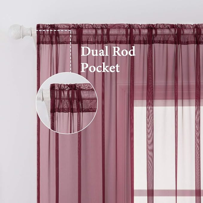 MIULEE 2 Panels Solid Color Sheer Christmas Window Curtains Elegant Window Voile Panels/Drapes/Treatment for Bedroom Living Room(54X72 Inches Wine Red)