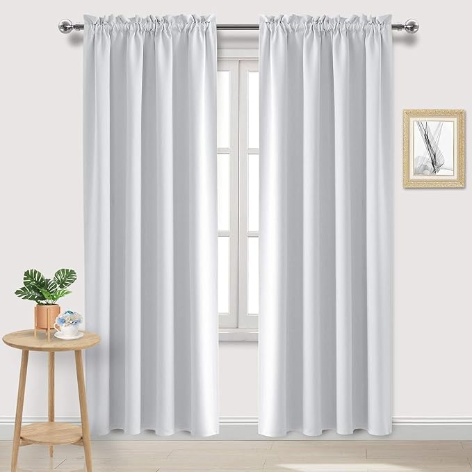 DWCN White Curtains for Living Room Thermal Insulated, Energy Saving & Noise Reducing Bedroom Curtains, White, W 70x L 84 Inch, Set of 2 Rod Pocket Curtain Panels