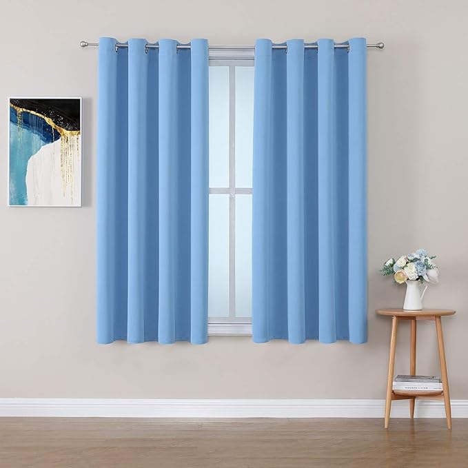 ChrisDowa Grommet Room Darkening Curtains for Bedroom and Living Room - 2 Panels Set Thermal Insulated Blackout Curtains (Sky Blue, 52W x 45L)
