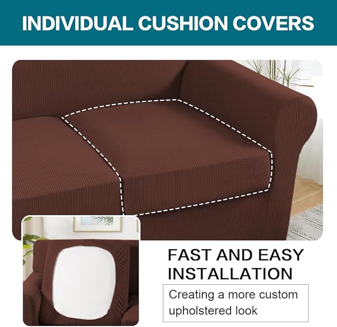Turquoize 4 Piece Sofa Covers for 3 Cushion Couch Sofa Slipcover Soft Couch Cover for Dogs-Washable Sofa Furniture Covers with 3 Individual Large Cushion Covers (XL Sofa, Burnt Brick)