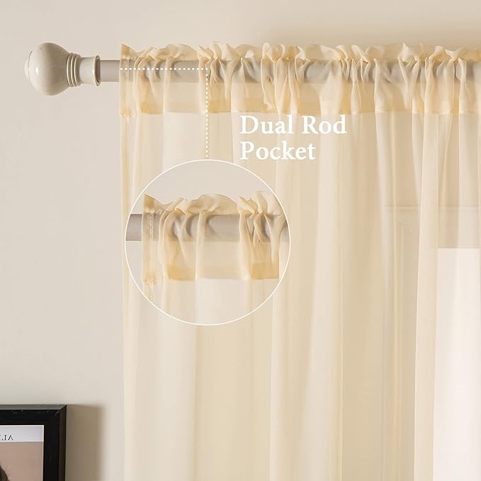 MIULEE 2 Panels Solid Color Sheer Window Curtains Elegant Window Voile Panels/Drapes/Treatment for Bedroom Living Room (54 X 54 Inches Cream Beige)