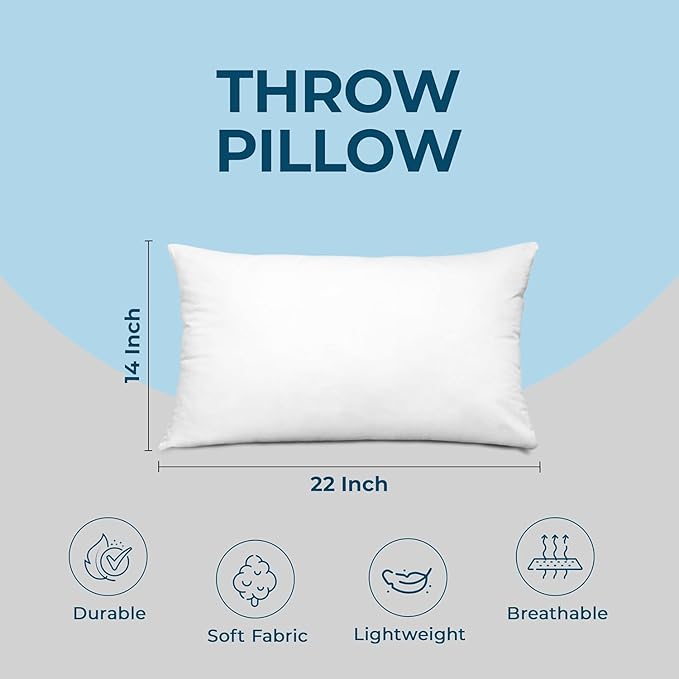 Utopia Bedding Throw Pillows (Set of 1, White) – 14 x 22 Inches Down Alternative Pillows for Bed, Sofa, and Couch - Fluffy Decorative Stuffer Pillow for Indoors & Outdoors