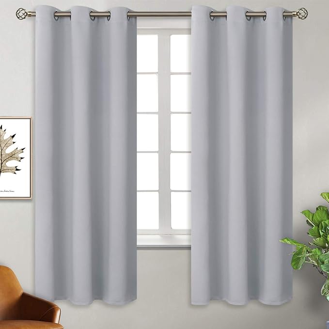 BGment Room Darkening Curtains 63 Inches Long - Grommet Thermal Insulated Drapes Window Treatment Curtains for Bedroom, 2 Panels, 38 x 63 Inch, Light Grey