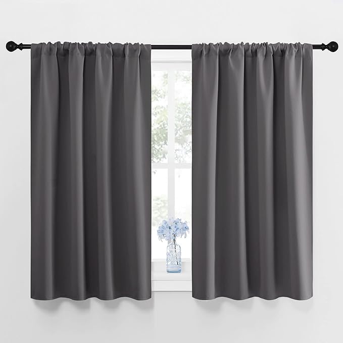 NICETOWN Grey Window Curtains for Bedroom - Home Decoration Thermal Insulated Rod Pocket Blackout Blinds & Drapes for Small Windows (Gray, 2 Panels, W42 x L45 -Inch)