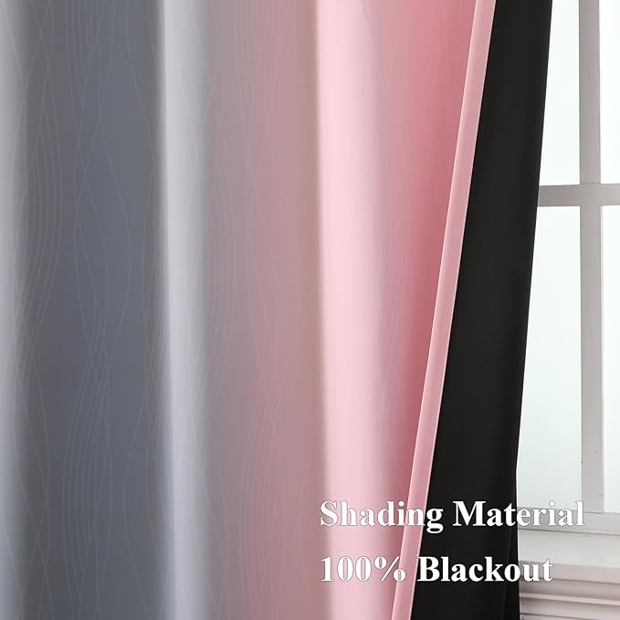 Estelar Textiler Pink and Grey Ombre Blackout Curtains 102 Inches Long for Bedroom, Thermal Insulated Full Room Darkening Grommet Gradient Drapes for Living Room, 52Wx102L, 2 Panels