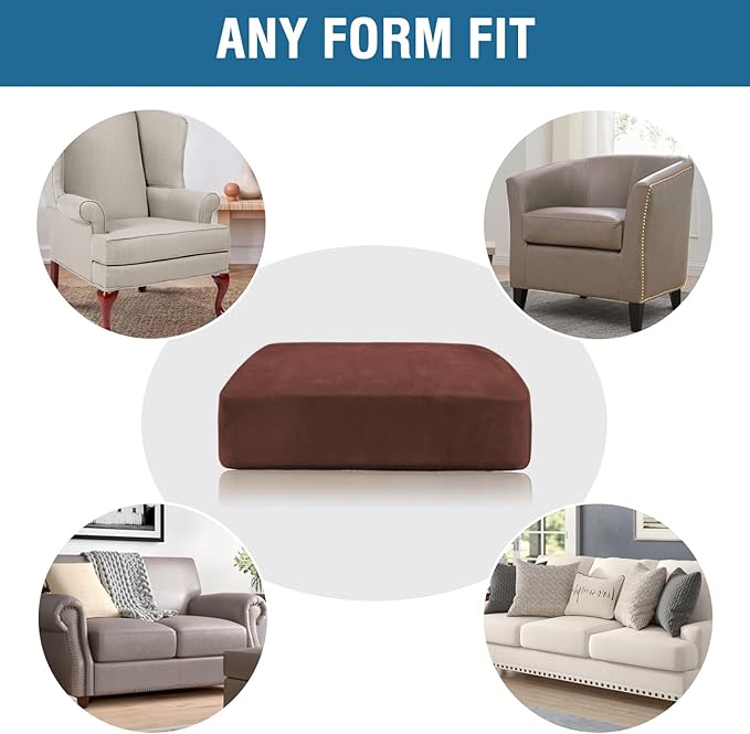 H.VERSAILTEX Velvet Stretch Couch Cushion Cover Plush Cushion Slipcover for Chair Loveseat Sofa Cushion Furniture Protector Seat Cushion Sofa Cover (2 Piece Medium Sofa Cushion Covers, Burnt Brick)