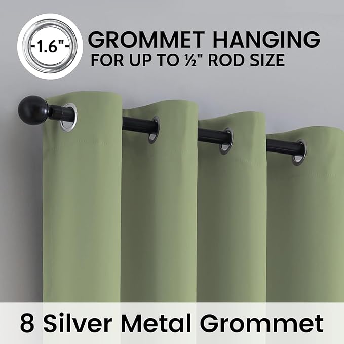 SimpleHome 100% Blackout Curtains for Bedroom,Thermal Insulated Sage Grommet Window Drapes Room Darkening Curtains for Living Room with Black Back,52 x 54 Inch,2 Panels