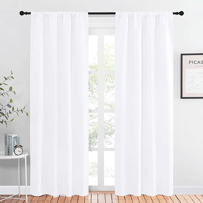 NICETOWN Kitchen Window Curtain Panels - Not Blackout Window Treatment Rod Pocket Curtains/Drapes for Bedroom (2 Panels, 42 by 84, White)