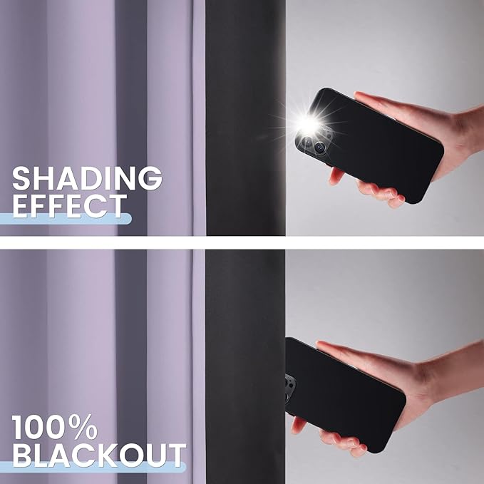 SimpleHome 100% Blackout Curtains for Bedroom,Thermal Insulated Lilac Grommet Window Drapes Room Darkening Curtains for Living Room with Black Back,42 x 45 Inch,2 Panels