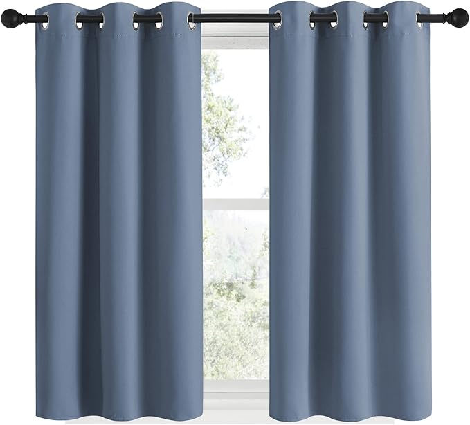 NICETOWN Kitchen Curtains Small Window Curtains & Drapes, Thermal Insulated Solid Grommet Panels for Cupboard, Loft, Cafe, Dining Room (Stone Blue, 34" W x 48" L, 2PCs)