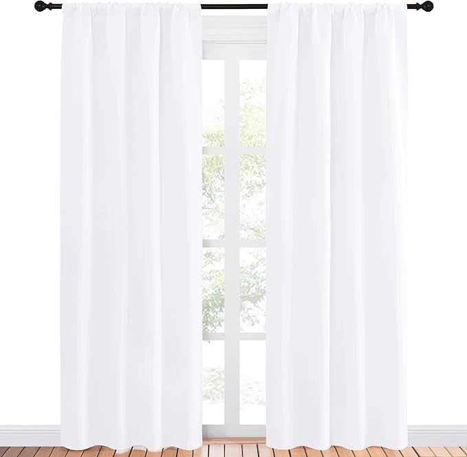 NICETOWN Kitchen Window Curtain Panels - Not Blackout Window Treatment Rod Pocket Curtains/Drapes for Bedroom (2 Panels, 42 by 84, White)