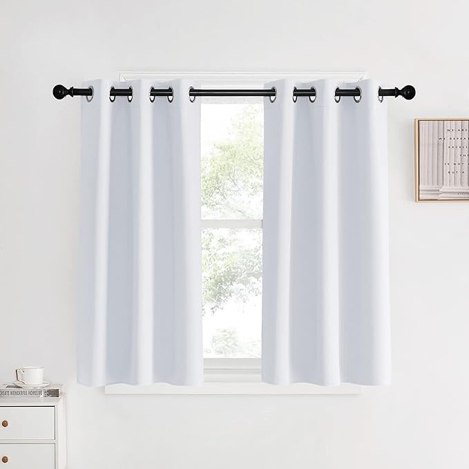 NICETOWN Room Darkening Curtain Panels, 2 Panels, 34 by 40, Greyish White, Window Treatment Thermal Insulated Grommet Light Blocking Curtains Drapes for Bedroom/Home Office