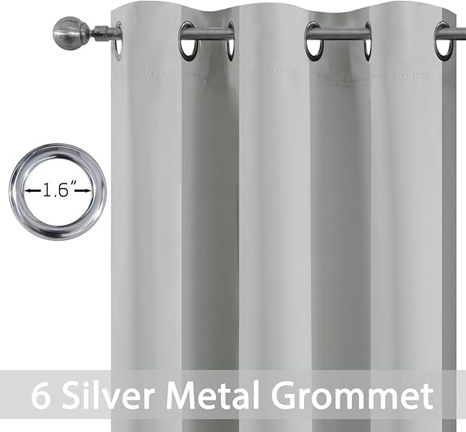 Yakamok Light Gray Blackout Curtains Light Blocking Thermal Insulated Window Panels,Solid Grommet Top Drapes for Bedroom(38x45 Inch, Light Grey, 2 Panels)