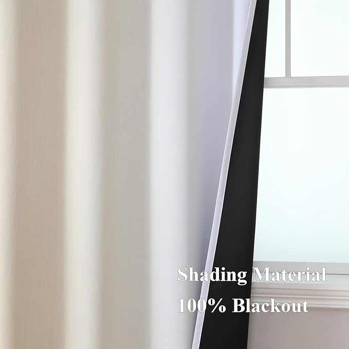 Estelar Textiler Full Room Darkening Blackout Curtains 72 Inch Length 2 Panels Set, Ombre Greyish White and Beige Thermal Insulated Full Light Blocking Grommet Blackout Drapes for Bedroom, 52Wx72L