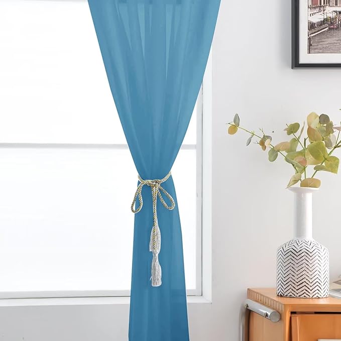 SpaceDresser Basic Rod Pocket Sheer Voile Window Curtain Panels Blue 1 Pair 2 Panels 52 Width 72 Inch Long for Kitchen Bedroom Children Living Room Yard（Blue, 52W x 72L）