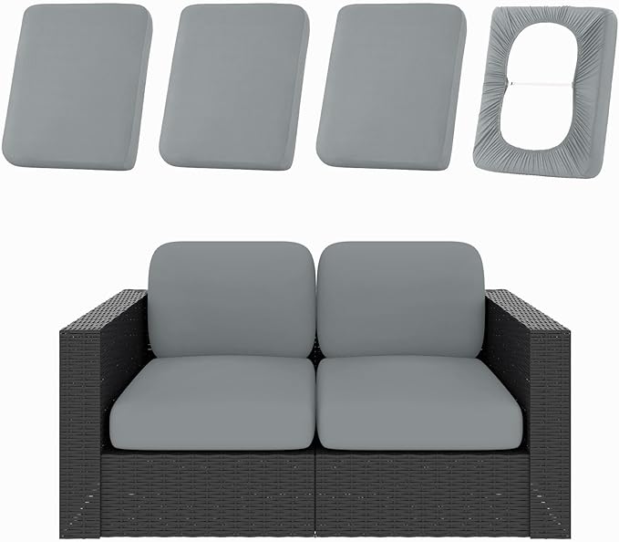 hyha 4Pcs Patio Cushion Covers, Stretch Outdoor Couch Cushion Covers Replacement, Washable Outdoor Chair/Sofa Slipcovers for Patio Furniture Cushions Protector with Elastic Bottom(Gray,Cover Only)