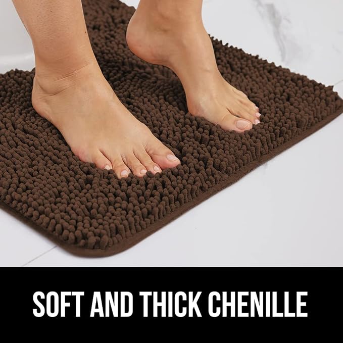 Bath Rug 48x24 in Brown Chenille, Quick-Dry Microfiber Runner