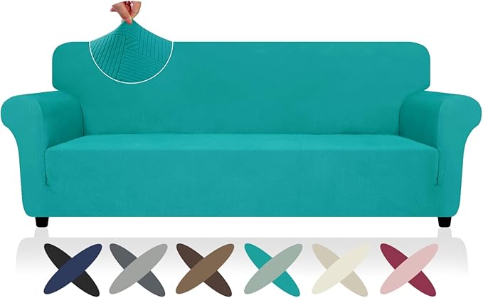 ZNSAYOTX Oversized Super Stretch Couch Cover (92"-115"), New Striped Sofa Covers Comfortable & Durable, Dog Cat Pets Friendly Extra Large Spandex Sofa Slipcovers (Peacock Teal, XL Sofa)