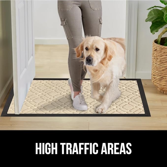 GORILLA GRIP 100% Waterproof All-Season WeatherMAX Doormat, 47x35, US Designed Natural Rubber, Stain and Fade Resistant, Low Profile Indoor Outdoor Door Mats, Easy Clean Patio Mat, Modern Latte
