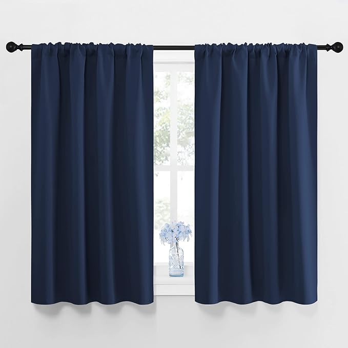 NICETOWN Curtains Blackout Draperies - Home Fashion Thermal Insulated Solid Drape Panels for Kid's Room, Privacy Window Dressing (Navy, 1 Pair, 42 inches x 45-Inch)