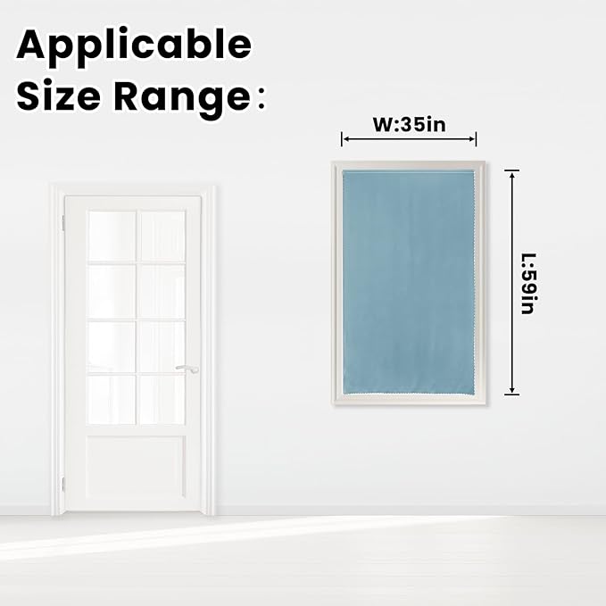 Self Adhesive Curtains, Black Out Shade for Window, Blackout Fabric Temporary Window Coverings Easy to Hang Curtains No Rod Needed, Use for Bedroom, Room, Kitchen, 35"W X 59"L, Lake Blue, 1 Panel
