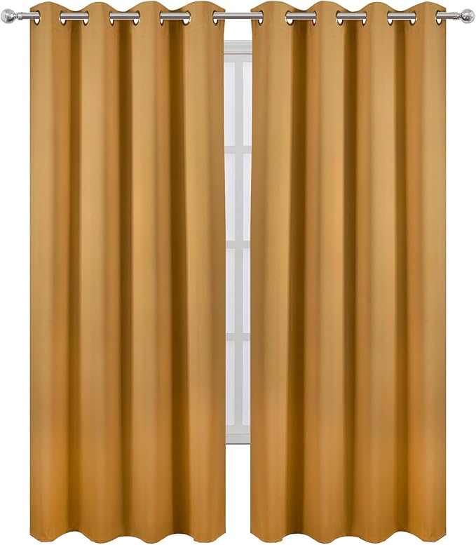 LEMOMO Mustard Yellow Thermal Blackout Curtains/52 x 95 Inch/Set of 2 Panels Room Darkening Curtains for Bedroom