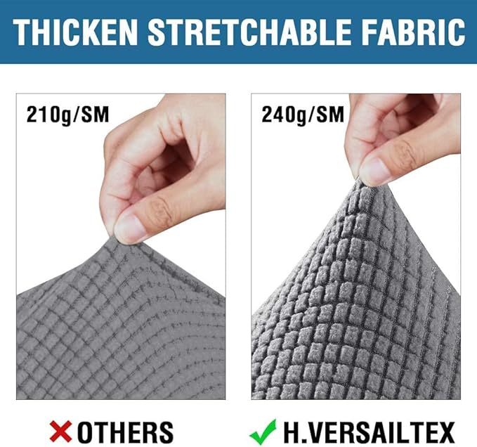 H.VERSAILTEX 4 Piece Stretch Sofa Covers for 3 Cushion Couch Covers for Living Room Furniture Slipcovers (Base Cover Plus 3 Seat Cushion Covers) Thicker Jacquard Fabric (Large Sofa, Grey)