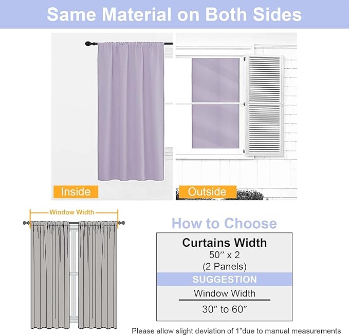 Simplebrand Ava Lilac Blackout Curtains for Bedroom 84 Inch Length 2 Panels Set, Solid Thermal Insulated Privacy Living Room Window Treatment Curtains Blackout Drapes, W50 x L84 Inch, Lilac