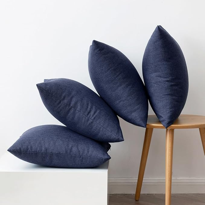 MIULEE Pack of 4 Decorative Outdoor Throw Pillow Covers Linen Waterproof Pillow Covers Farmhouse Cushion Cases for Patio Garden Tent Balcony Couch Sofa 16x16 inch Navy