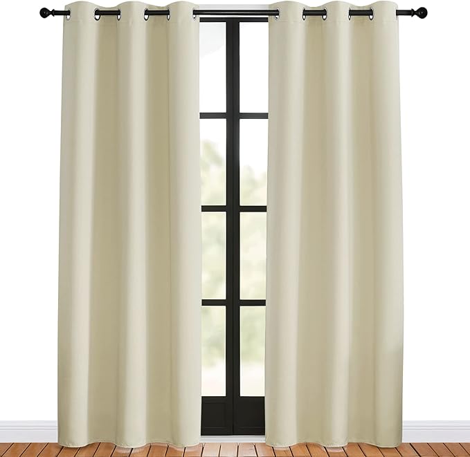 NICETOWN Blackout Curtains for Bedroom, Beige, 42 W by 80 L, Set of 2, Thermal Insulated Curtains & Drapes with Grommet Top for Living Room, Privacy Window Treatment Draperies