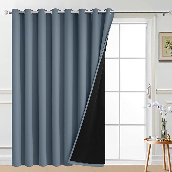 Yakamok Total Blackout Extra Wide Patio Sliding Door Curtains, Grommet Thermal Insulated Blind Curtains, Sliding Glass Door Panel for Living Room/Space Room Divider, Stone Blue, W100 x L84, 1 Panel