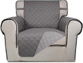 PureFit Reversible Quilted Sofa Cover, Water Resistant Slipcover Furniture Protector, Washable Couch Cover with Non Slip Foam and Elastic Straps for Kids, Dogs, Pets (Chair, Gray/Light Gray) Small