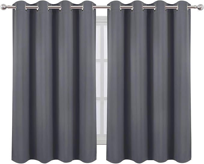LEMOMO Blackout Curtains 66 x 54 Inch Long Grey Curtains Set of 2 Panels Room Darkening Curtains for Bedroom and Living Room