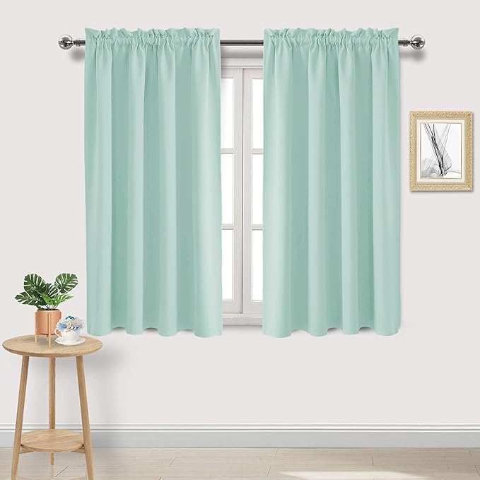 DWCN Blackout Curtains for Living Room Thermal Insulated, Energy Saving & Noise Reducing Bedroom Curtains, Mint Green, W 52x L 45 Inch, Set of 2 Rod Pocket Curtain Panels