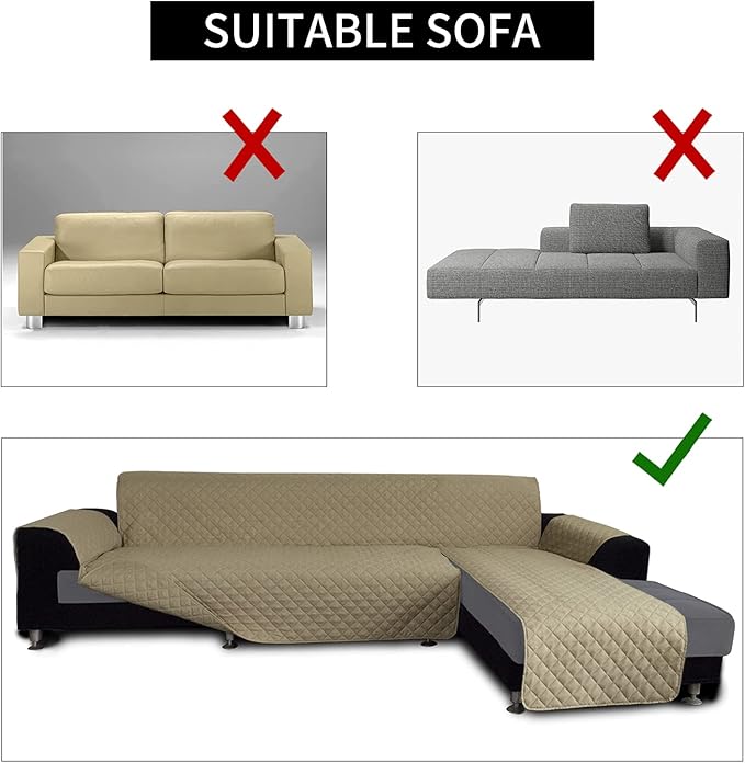 Easy-Going L Shape Sectional Sofa Cover - Reversible Chaise Lounge Slipcover, Pet & Kid Friendly (Small, Beige/Beige)